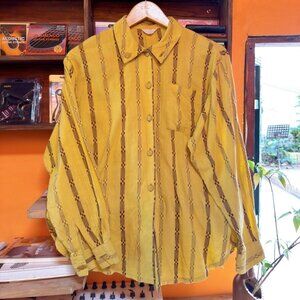 💛 Mustard Yellow Vintage Stripe Button Up Shirt